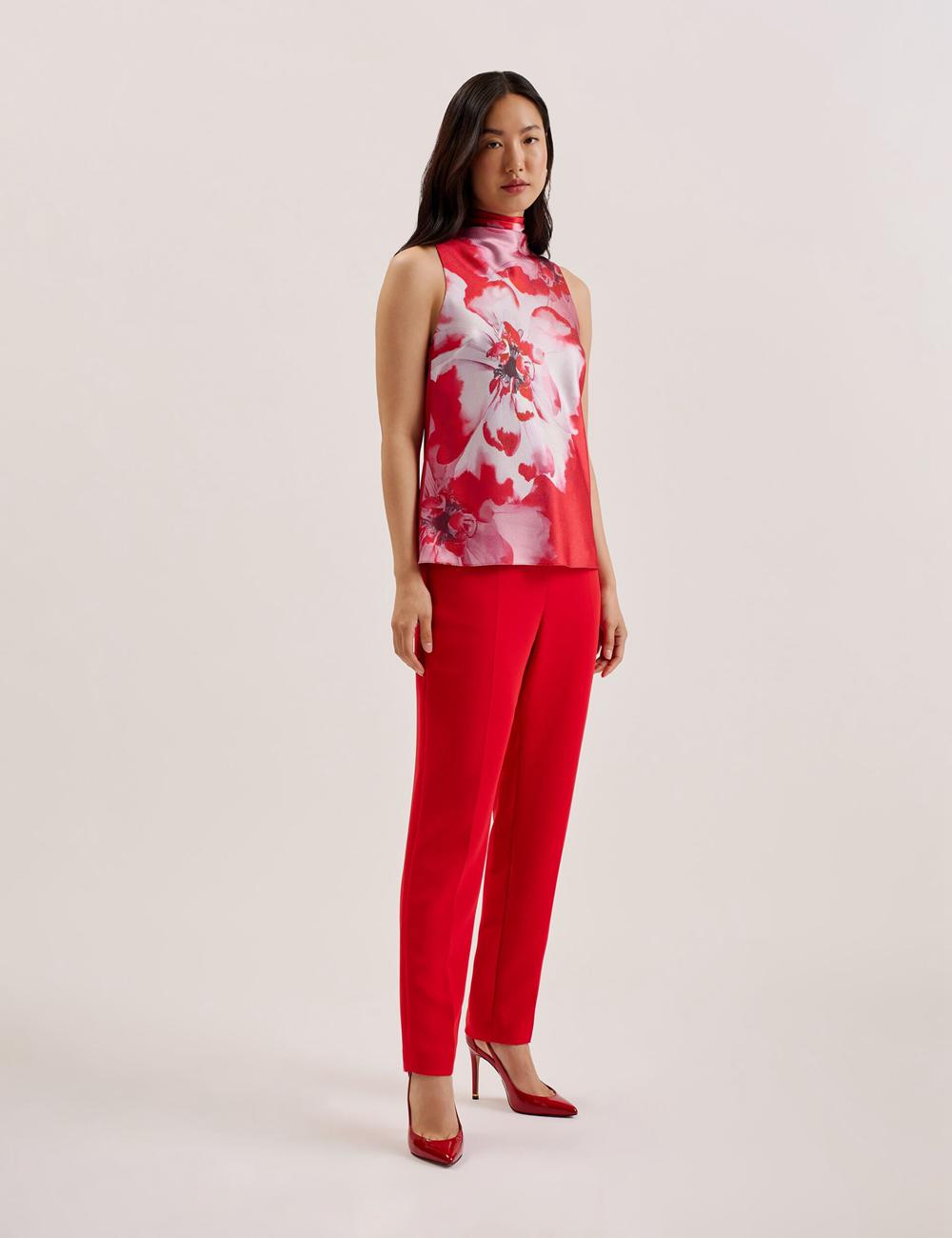 Women Ted Baker KOHANA - Floral Satin High Neck Sleeveless Top Blouses Red | Egypt  IUMAQ-6230