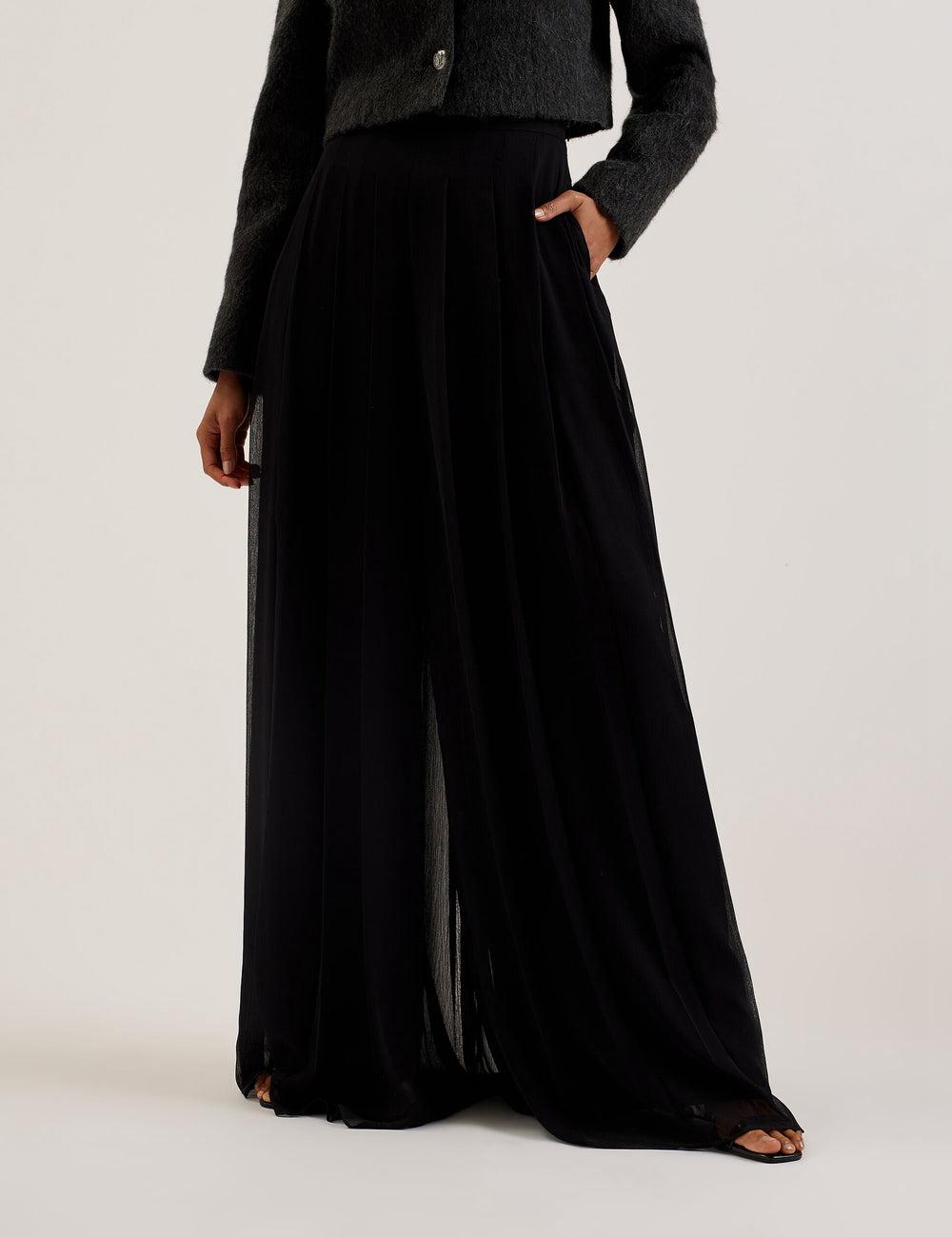 Women Ted Baker KOKUTO - Chiffon Pleated Wide Leg Palazzo Trousers Black | Egypt  IABMQ-2417