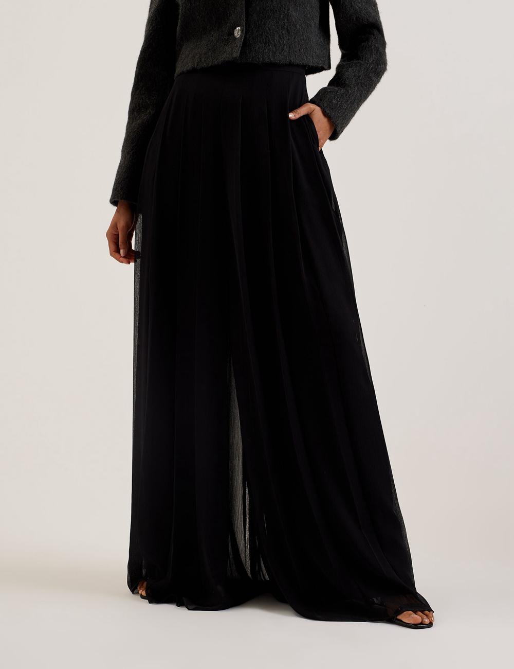 Women Ted Baker KOKUTO - Chiffon Pleated Wide Leg Palazzo Trousers Black | Egypt  IABMQ-2417