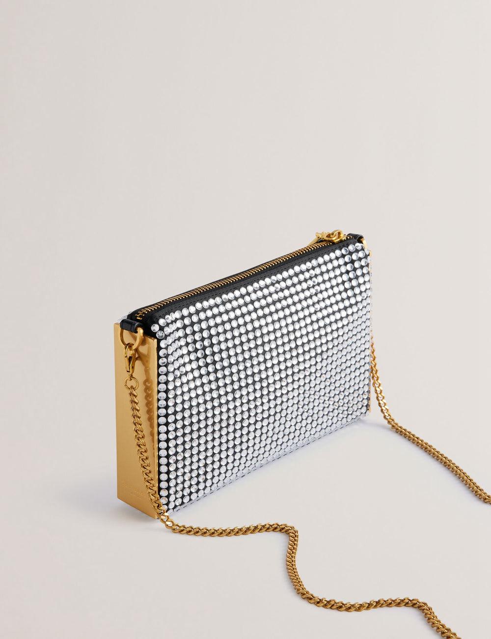 Women Ted Baker KRIISA - Crystal Hardware Side Clutch Clutch Bag Silver | Egypt  DVQTS-5721