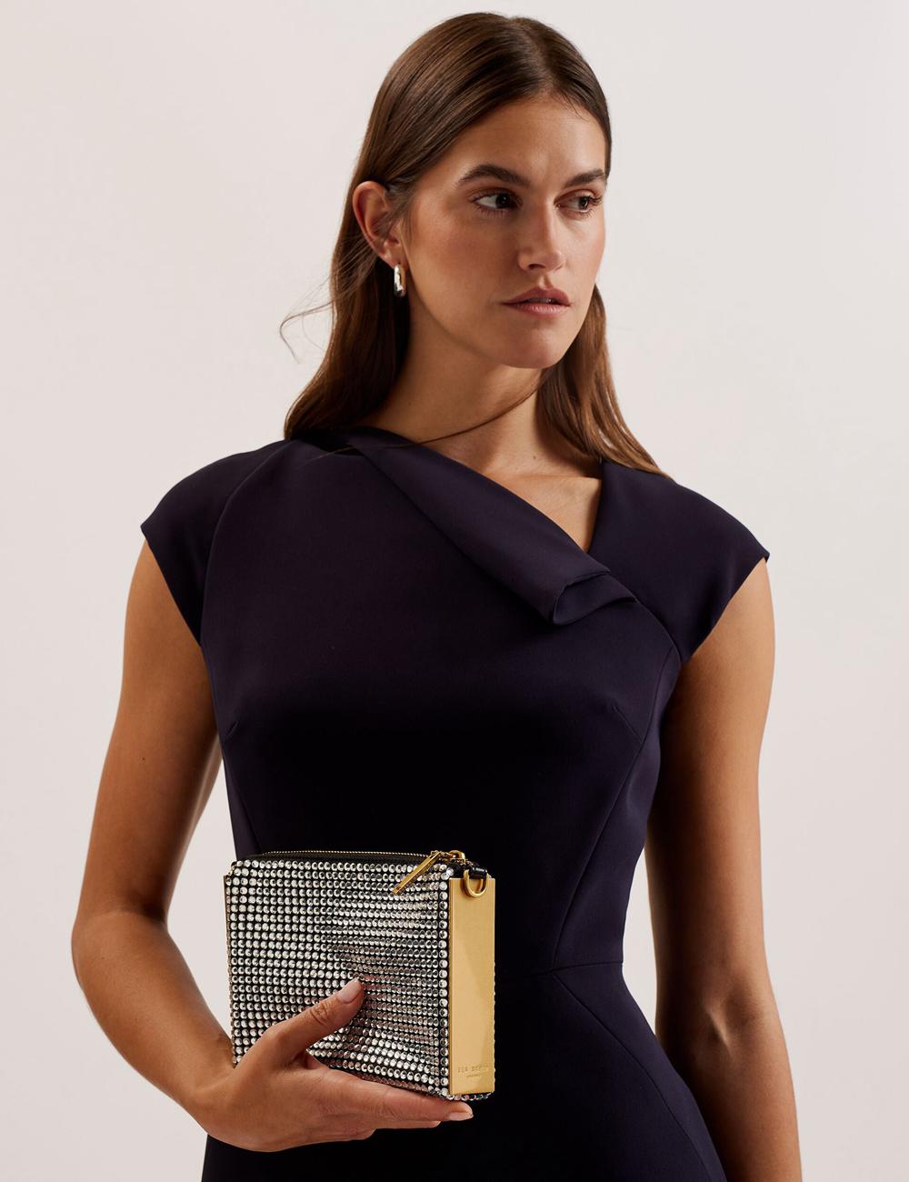Women Ted Baker KRIISA - Crystal Hardware Side Clutch Clutch Bag Silver | Egypt  DVQTS-5721