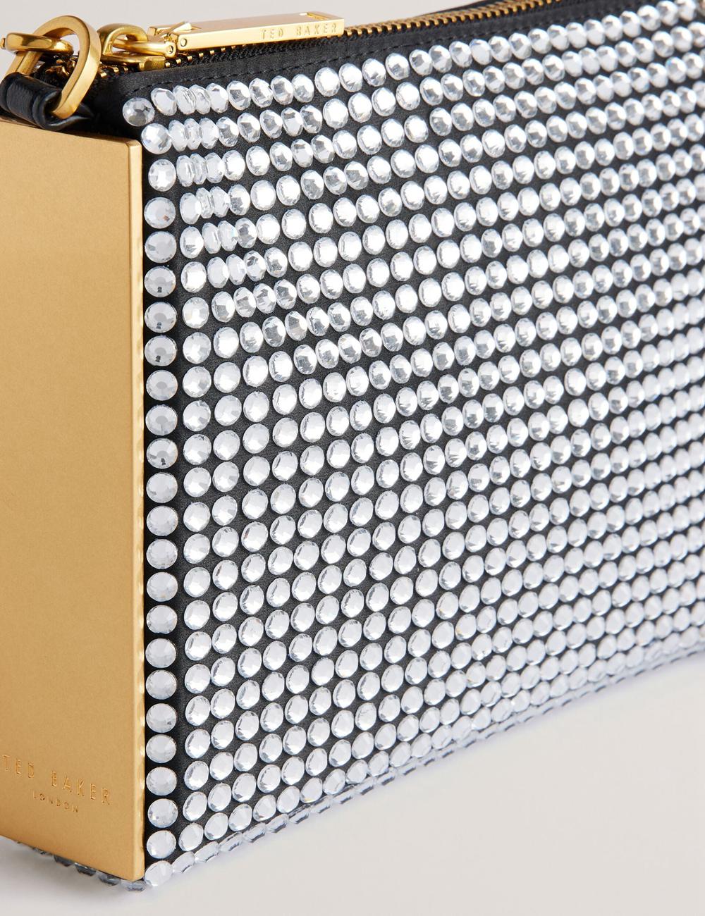 Women Ted Baker KRIISA - Crystal Hardware Side Clutch Clutch Bag Silver | Egypt  DVQTS-5721