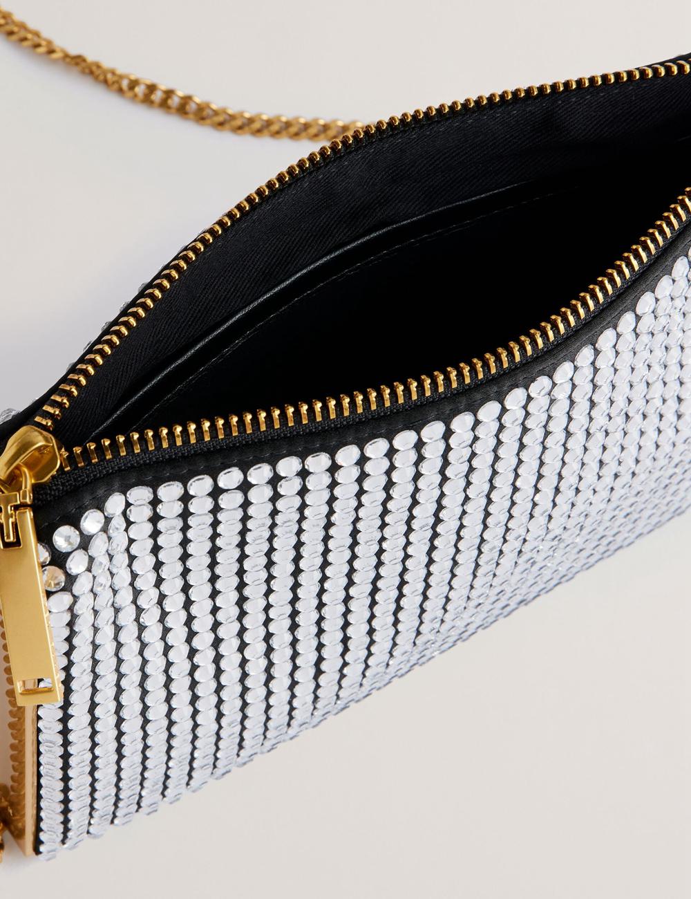 Women Ted Baker KRIISA - Crystal Hardware Side Clutch Clutch Bag Silver | Egypt  DVQTS-5721