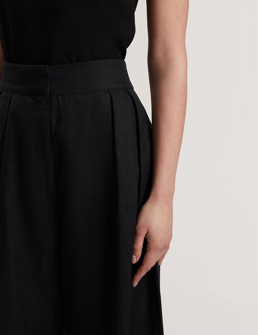 Women Ted Baker KYFAAT - Pure Linen Tailored Wide Leg Trousers Black | Egypt  NGXET-1284