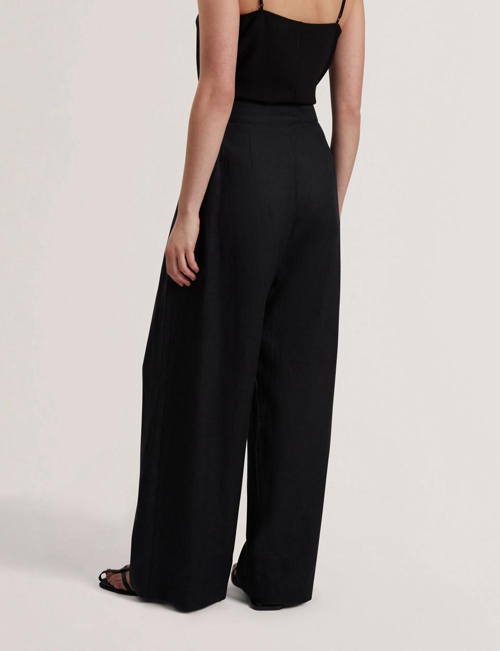 Women Ted Baker KYFAAT - Pure Linen Tailored Wide Leg Trousers Black | Egypt  NGXET-1284