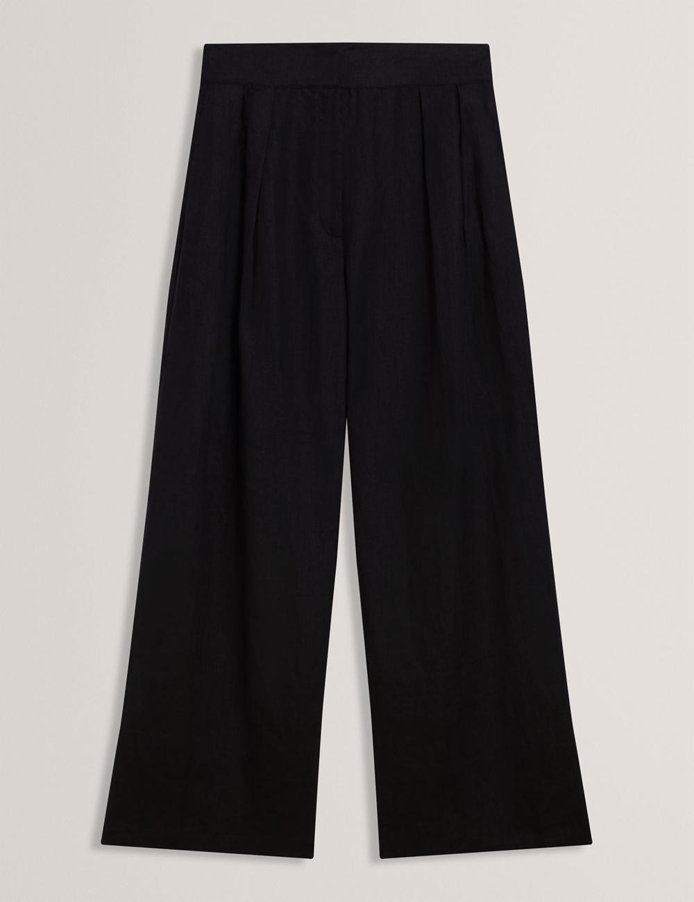Women Ted Baker KYFAAT - Pure Linen Tailored Wide Leg Trousers Black | Egypt  NGXET-1284