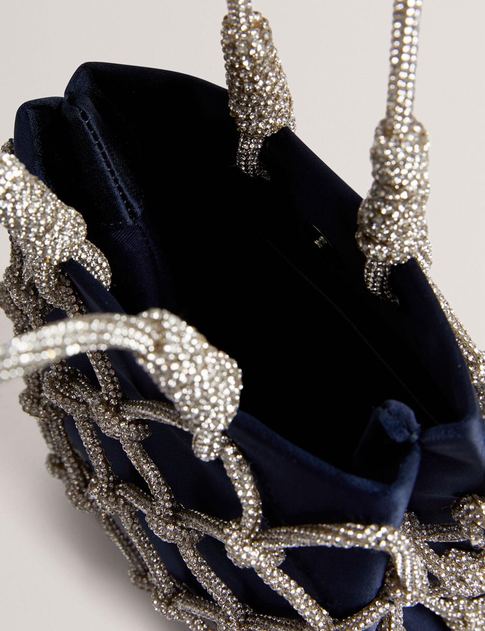 Women Ted Baker KYLIA - Crystal Cage Satin Mini Shoulder Bags Navy | Egypt  OGATY-0652