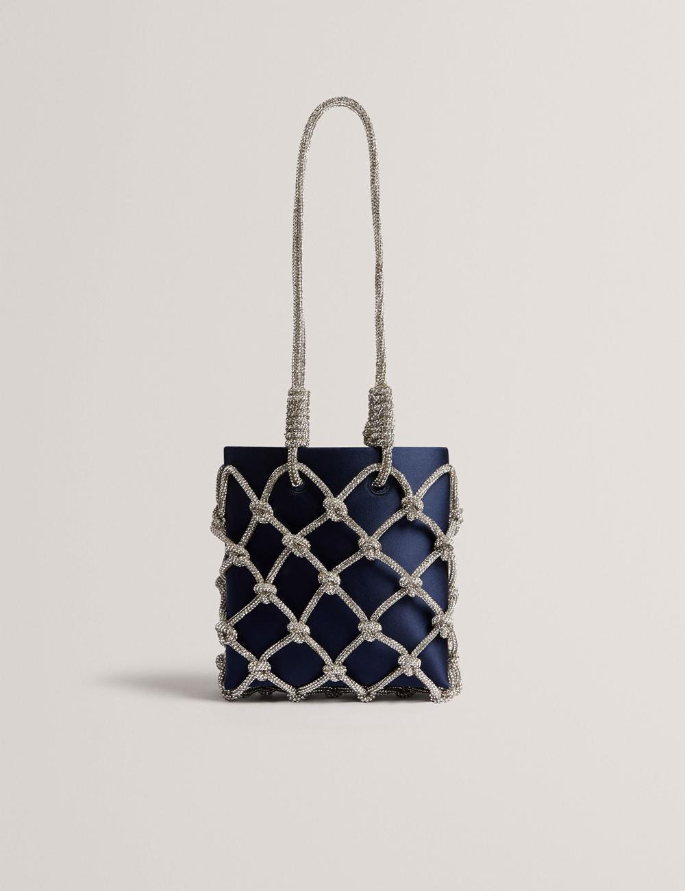 Women Ted Baker KYLIA - Crystal Cage Satin Mini Shoulder Bags Navy | Egypt  OGATY-0652