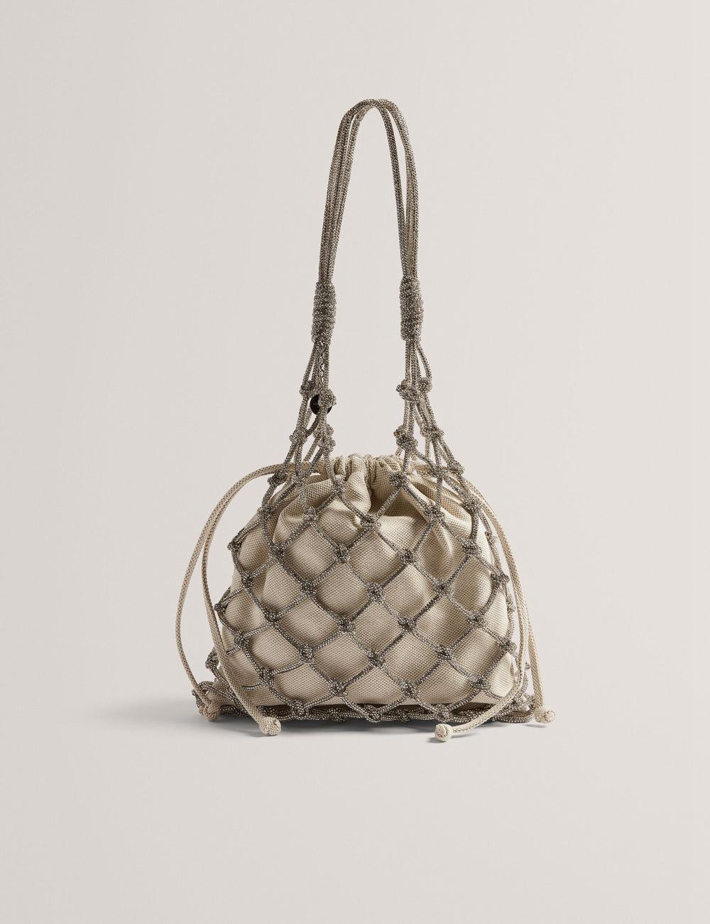 Women Ted Baker KYLISA - Crystal Cage Top Handle Canvas Bucket Bags Silver | Egypt  DLHWA-6073
