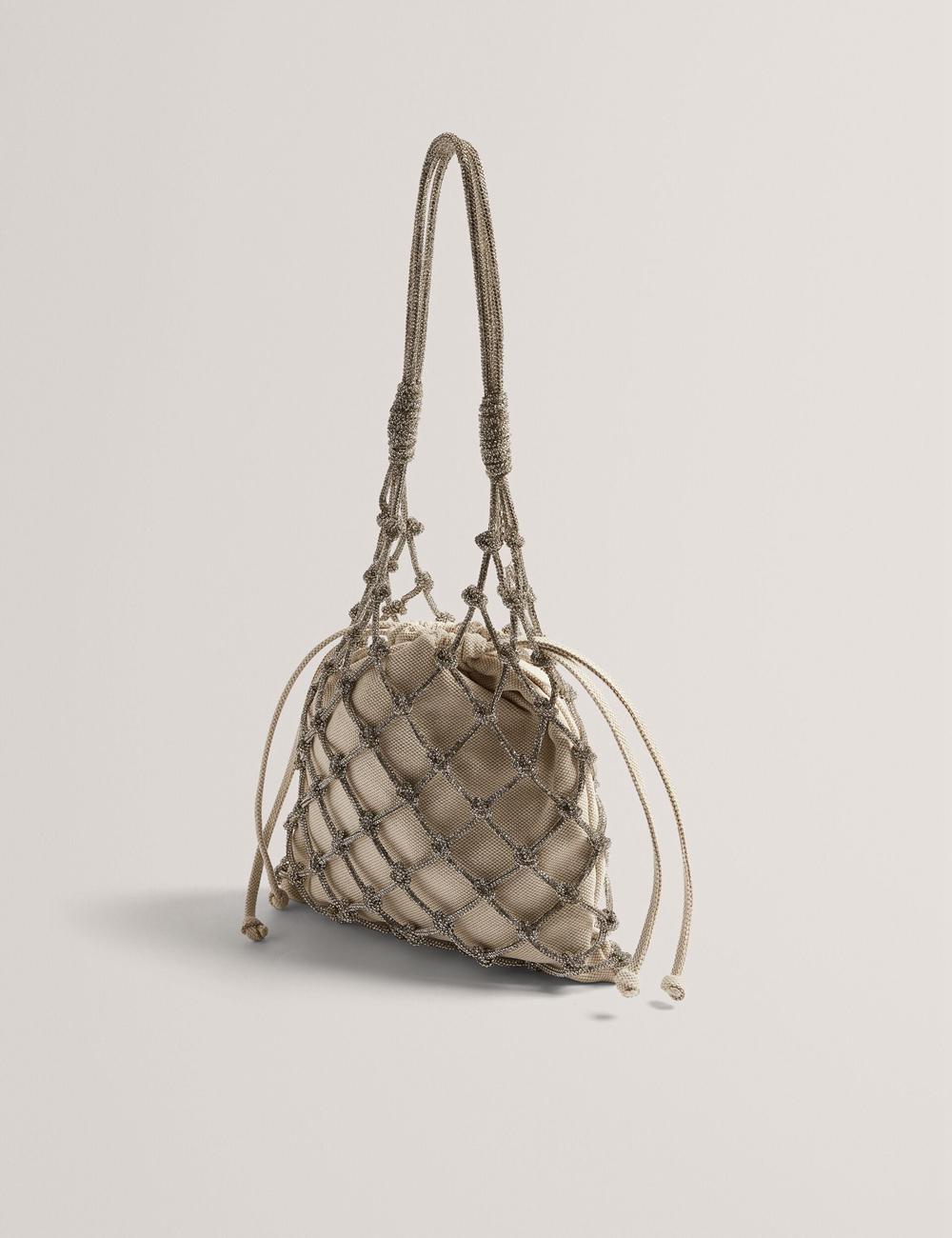 Women Ted Baker KYLISA - Crystal Cage Top Handle Canvas Bucket Bags Silver | Egypt  DLHWA-6073