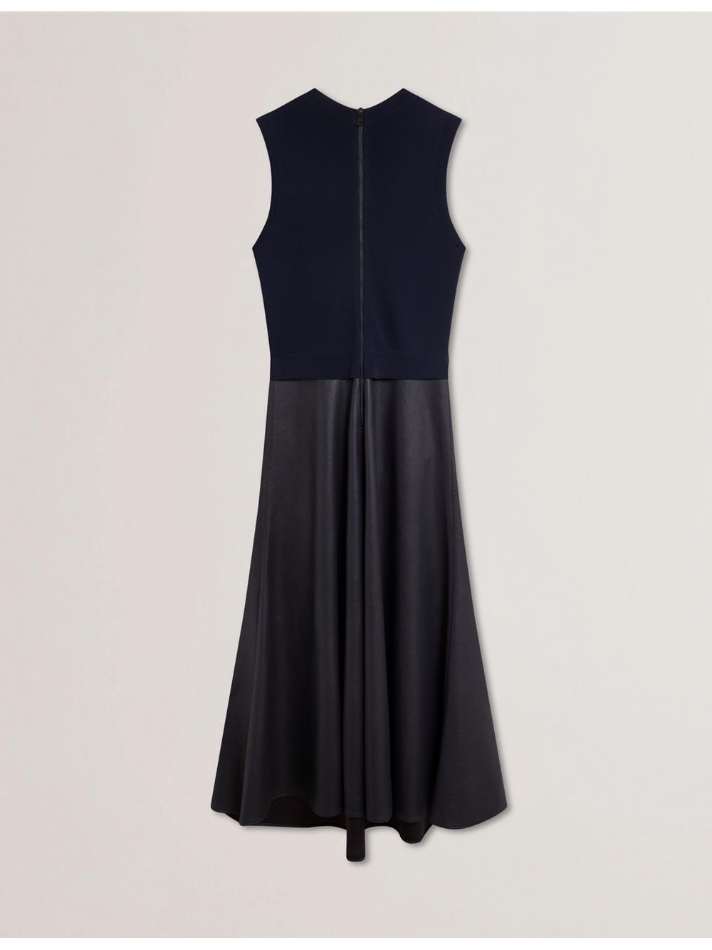 Women Ted Baker LABASA - Sleeveless Knit Faux Leather Midi Dresses Navy | Egypt  ZXGAS-3710