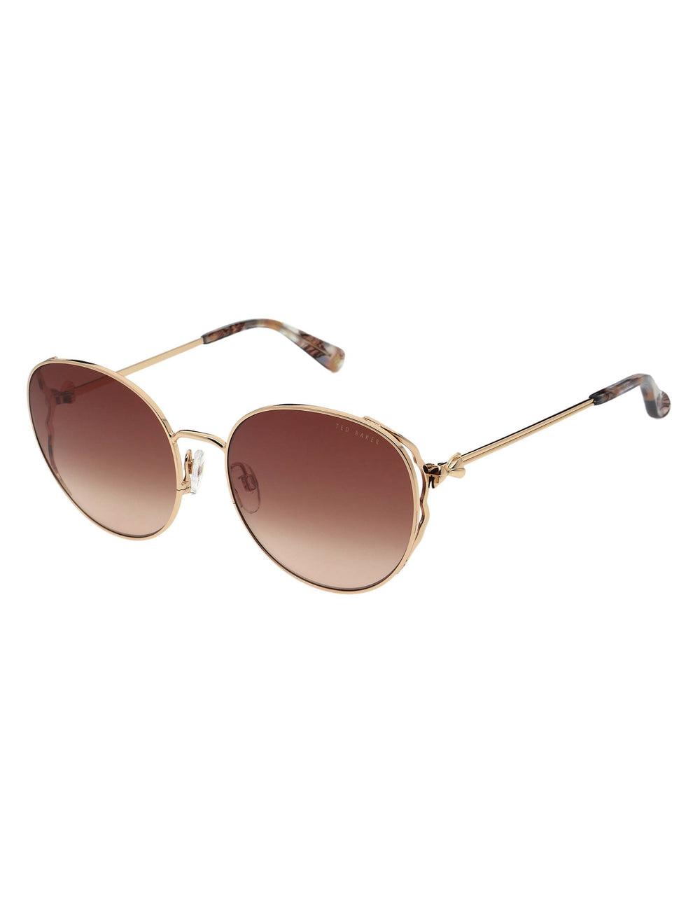 Women Ted Baker LAKE - Round Metal Frame Bow Detail Sunglasses Shiny Light Rose | Egypt  WJZHK-3157