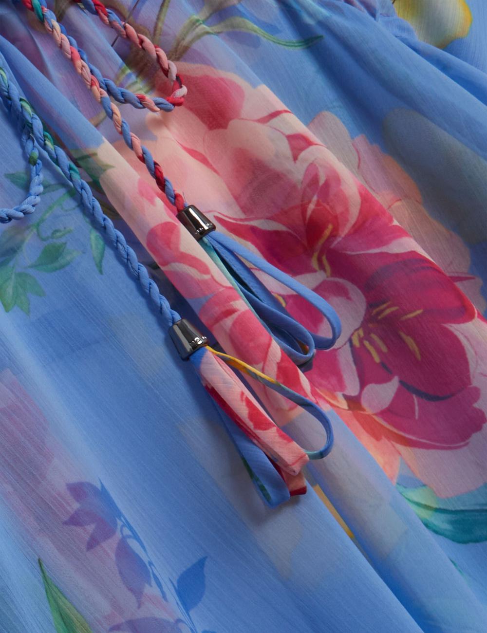 Women Ted Baker LARJA - Floral Print Chiffon Mini Beach Kaftan Cover Ups Blue | Egypt  GJEIY-2743