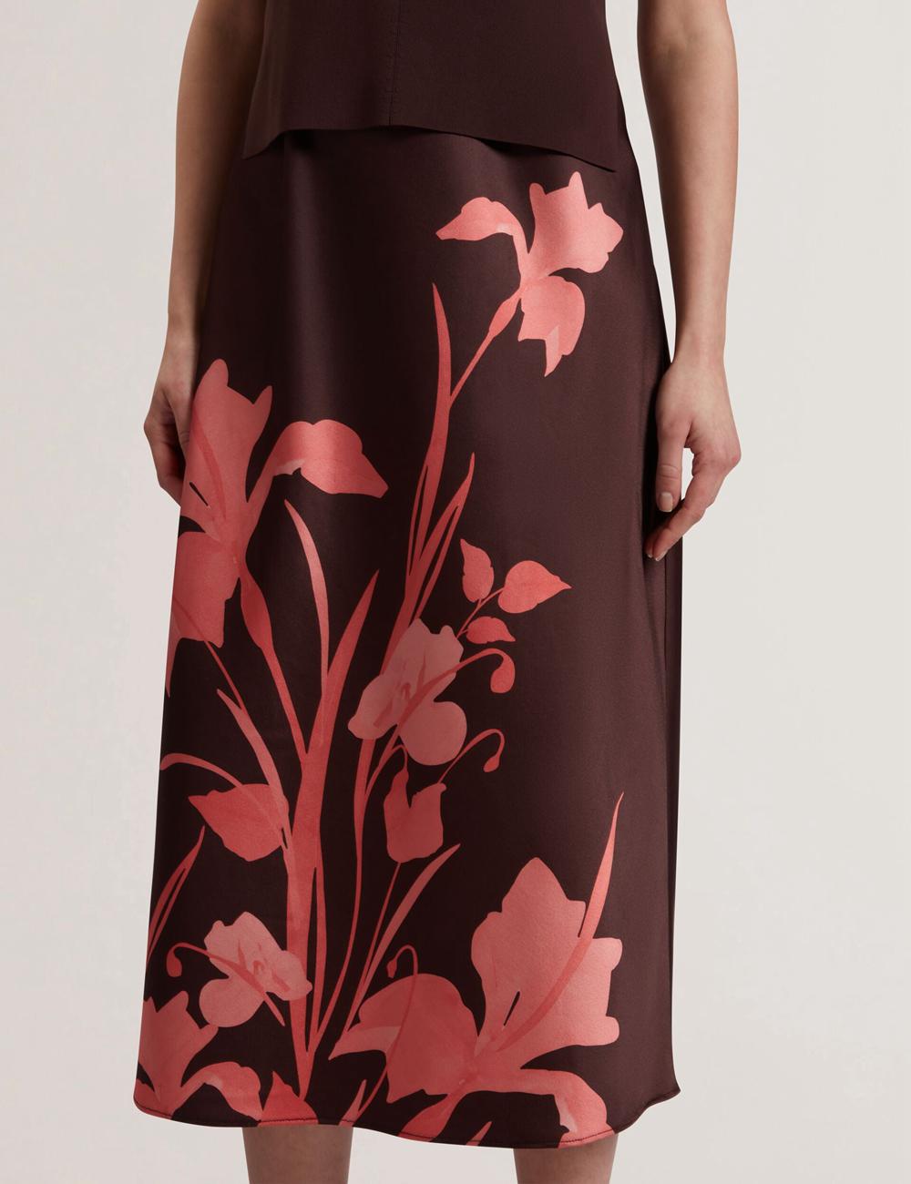 Women Ted Baker LATTENA - Printed Satin With Removable Tank Midi Dresses Dk-Brown | Egypt  PHBXF-1802