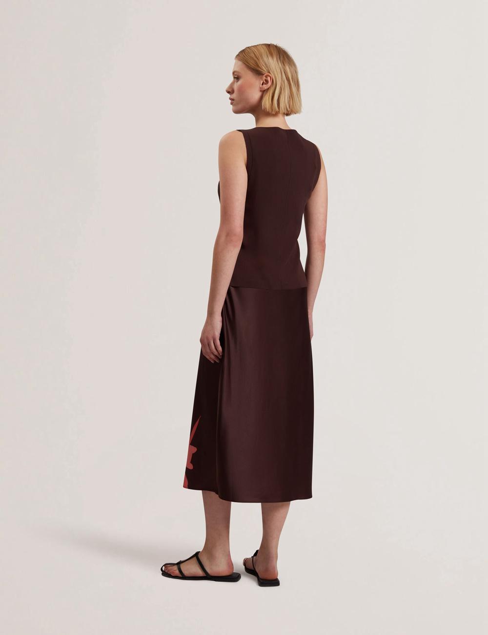 Women Ted Baker LATTENA - Printed Satin With Removable Tank Midi Dresses Dk-Brown | Egypt  PHBXF-1802