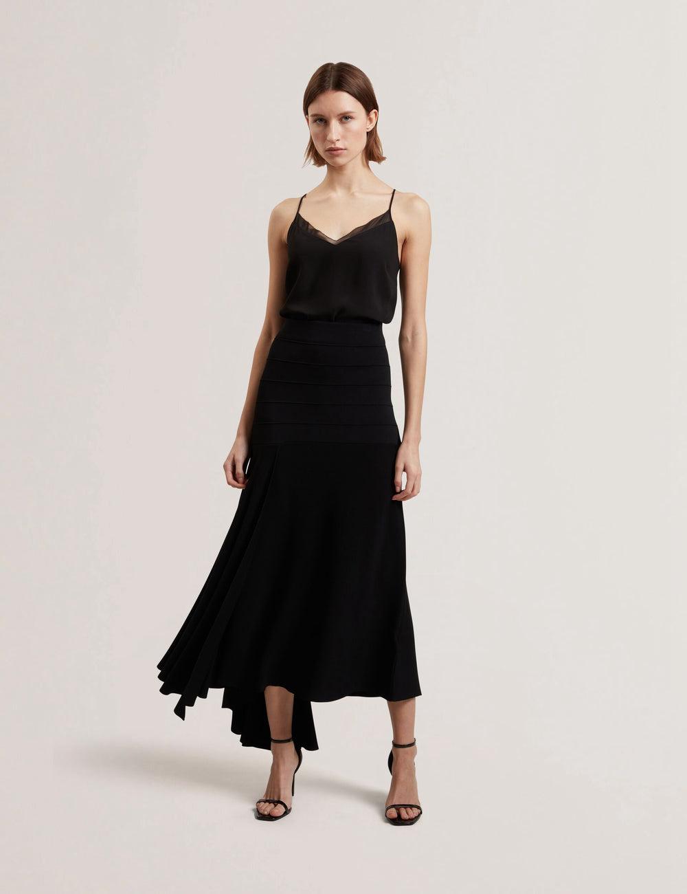 Women Ted Baker LAURRIE - Asymmetric Waterfall Hem Knitted Midi Skirts Black | Egypt  NBCLQ-7968