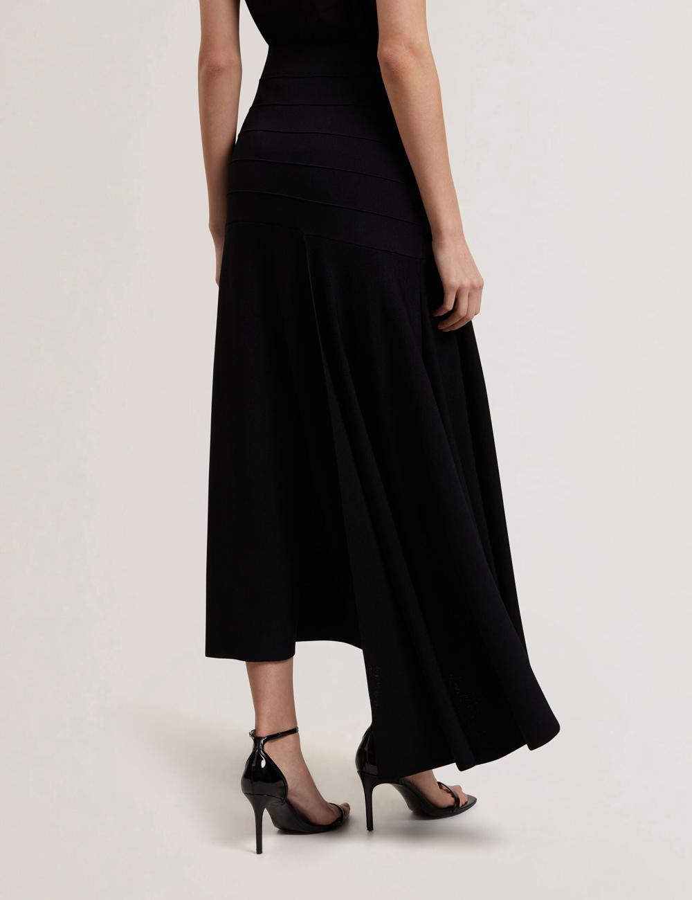 Women Ted Baker LAURRIE - Asymmetric Waterfall Hem Knitted Midi Skirts Black | Egypt  NBCLQ-7968