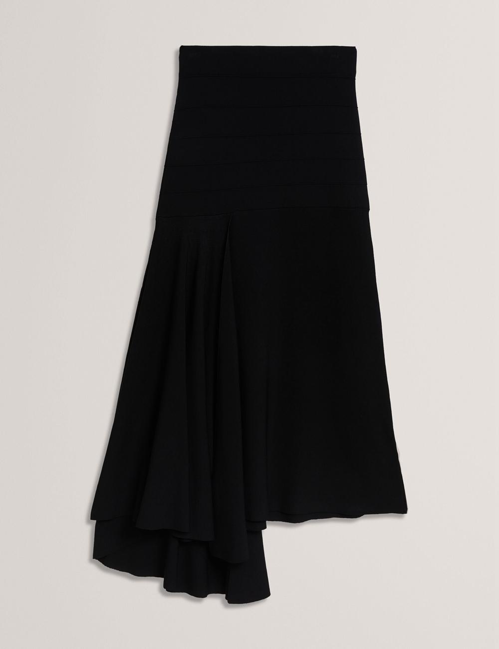 Women Ted Baker LAURRIE - Asymmetric Waterfall Hem Knitted Midi Skirts Black | Egypt  NBCLQ-7968
