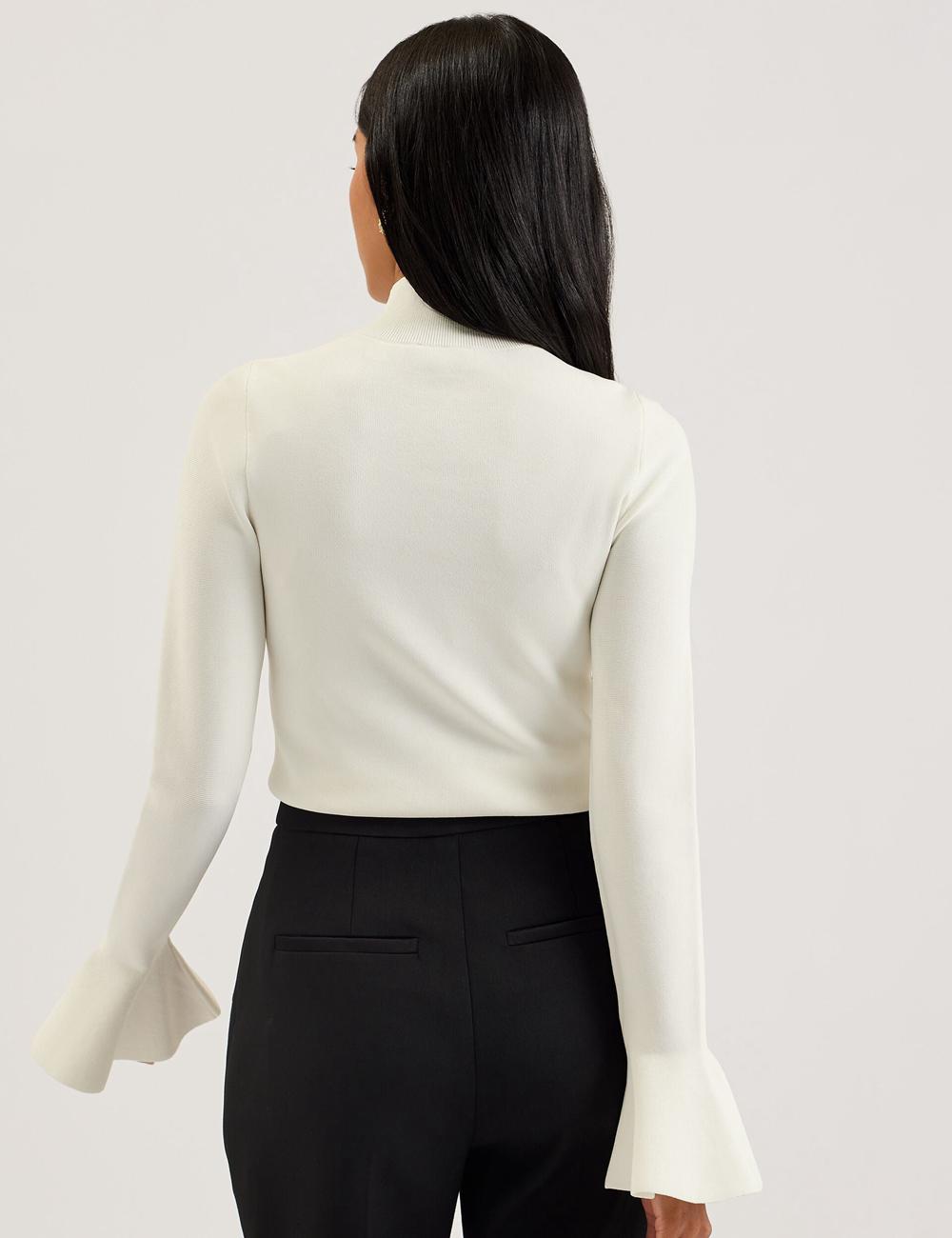 Women Ted Baker LAYNHA - Flared Sleeve High Neck Knitted Top Jumpers Ivory | Egypt  IVHSD-9356