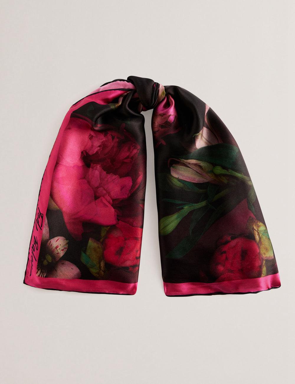 Women Ted Baker LEEEAA - Printed Silk Satin Square Scarves Black | Egypt  CSHJW-1085