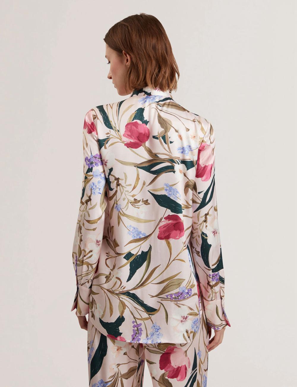 Women Ted Baker LEEYAA - Floral Print Neck Longline Blouses Pink | Egypt  FCLOZ-1076