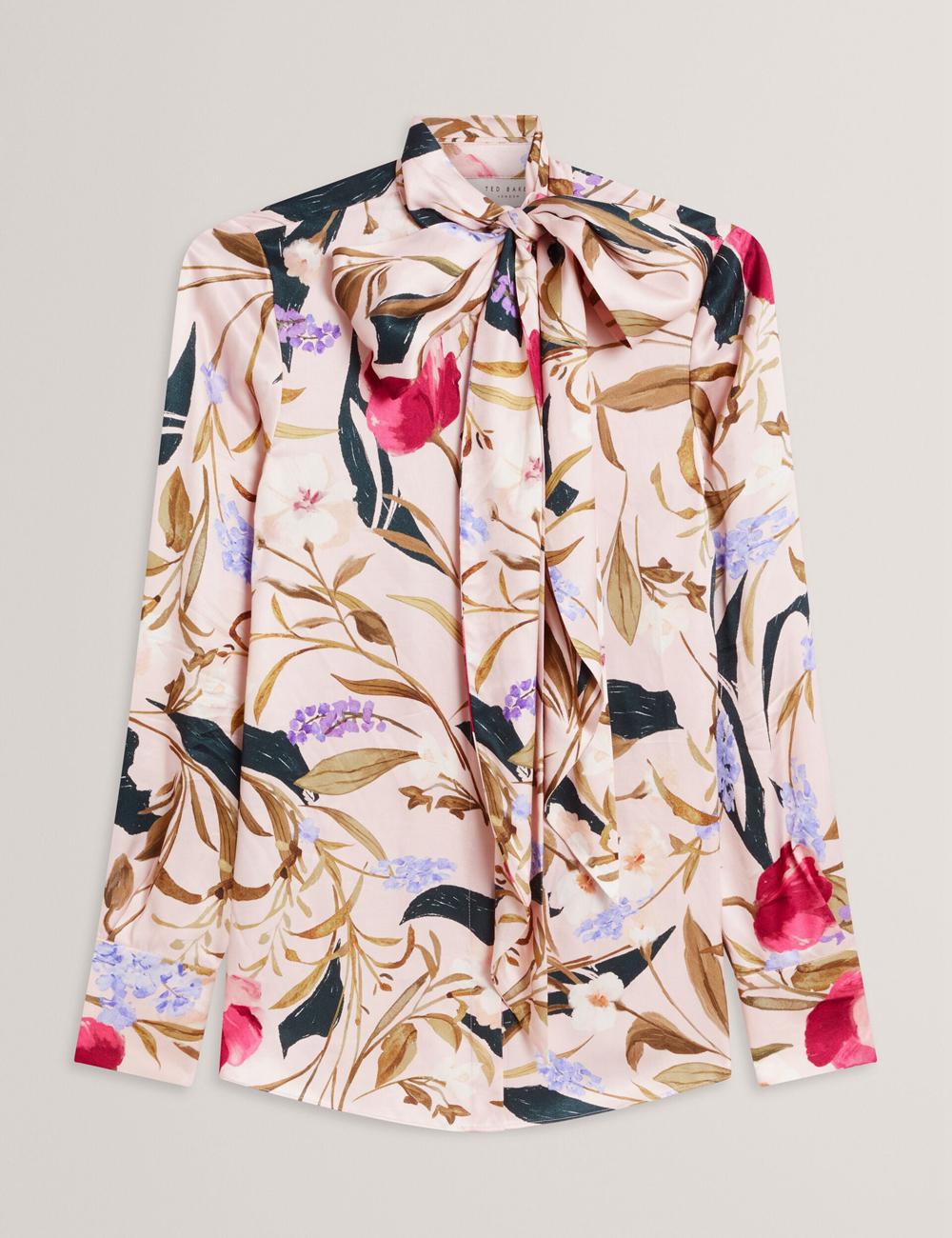 Women Ted Baker LEEYAA - Floral Print Neck Longline Blouses Pink | Egypt  FCLOZ-1076