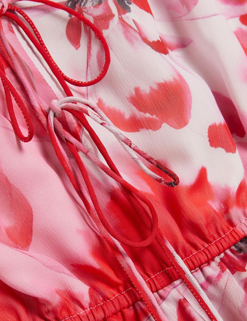 Women Ted Baker LEYNA - Floral Chiffon Front Mini Dresses Red | Egypt  EYBWF-2419