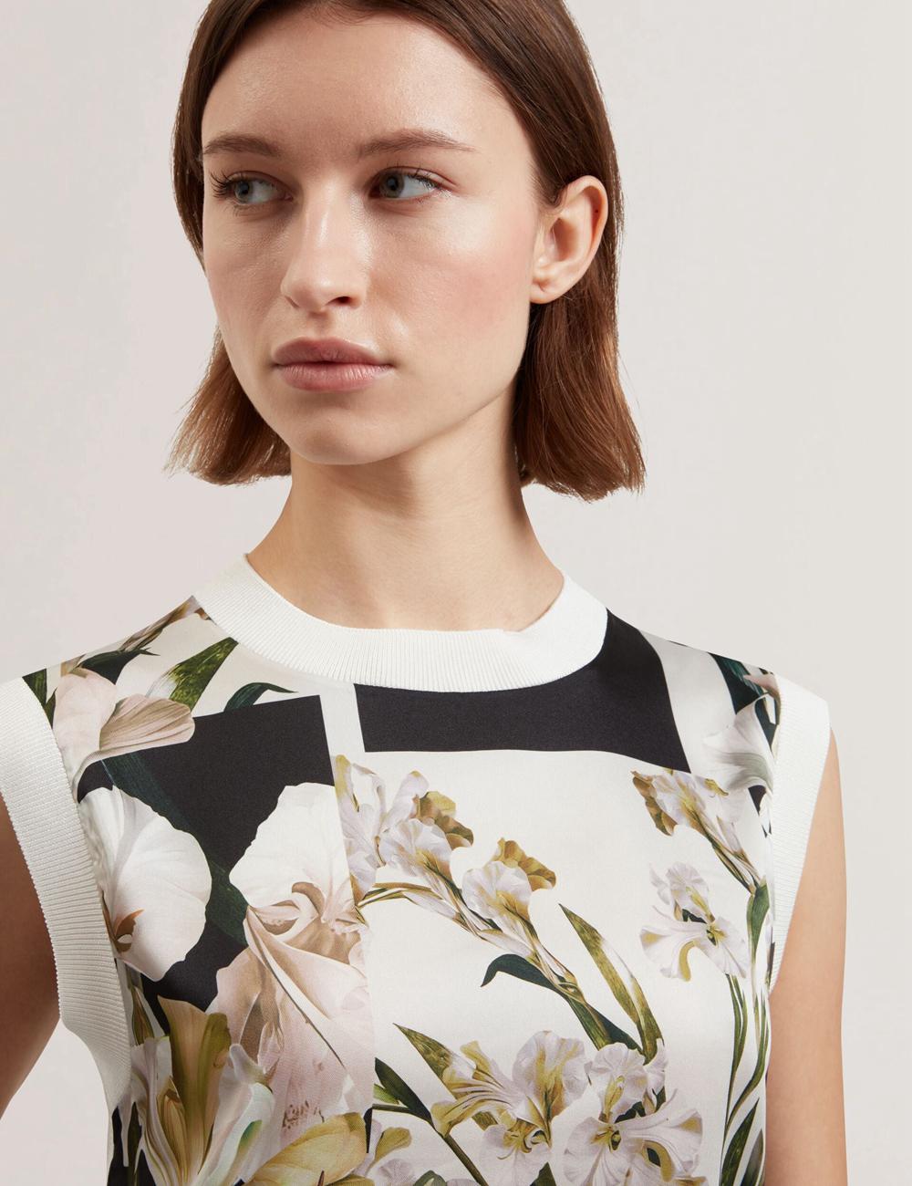 Women Ted Baker LIILEA - Floral Print Front Boxy Knitted Tops Ivory | Egypt  NECJY-0491