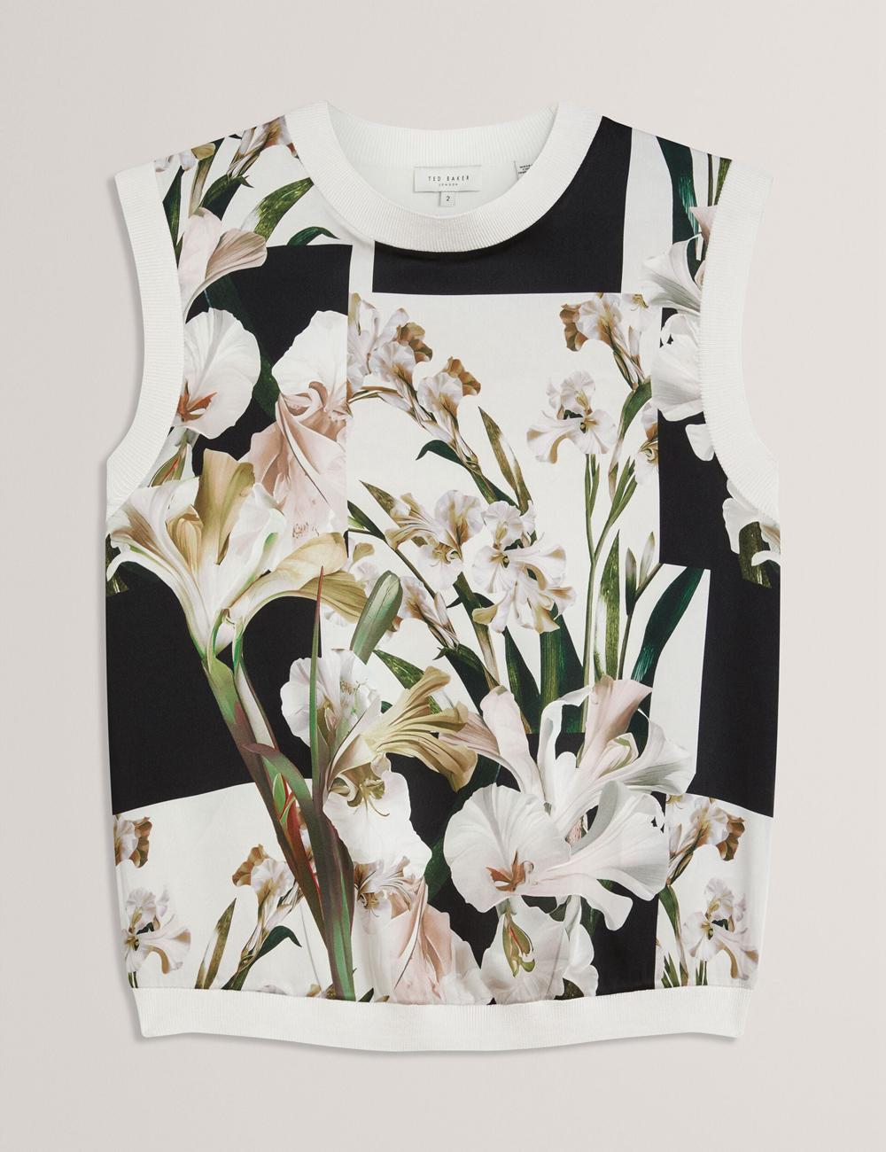 Women Ted Baker LIILEA - Floral Print Front Boxy Knitted Tops Ivory | Egypt  NECJY-0491