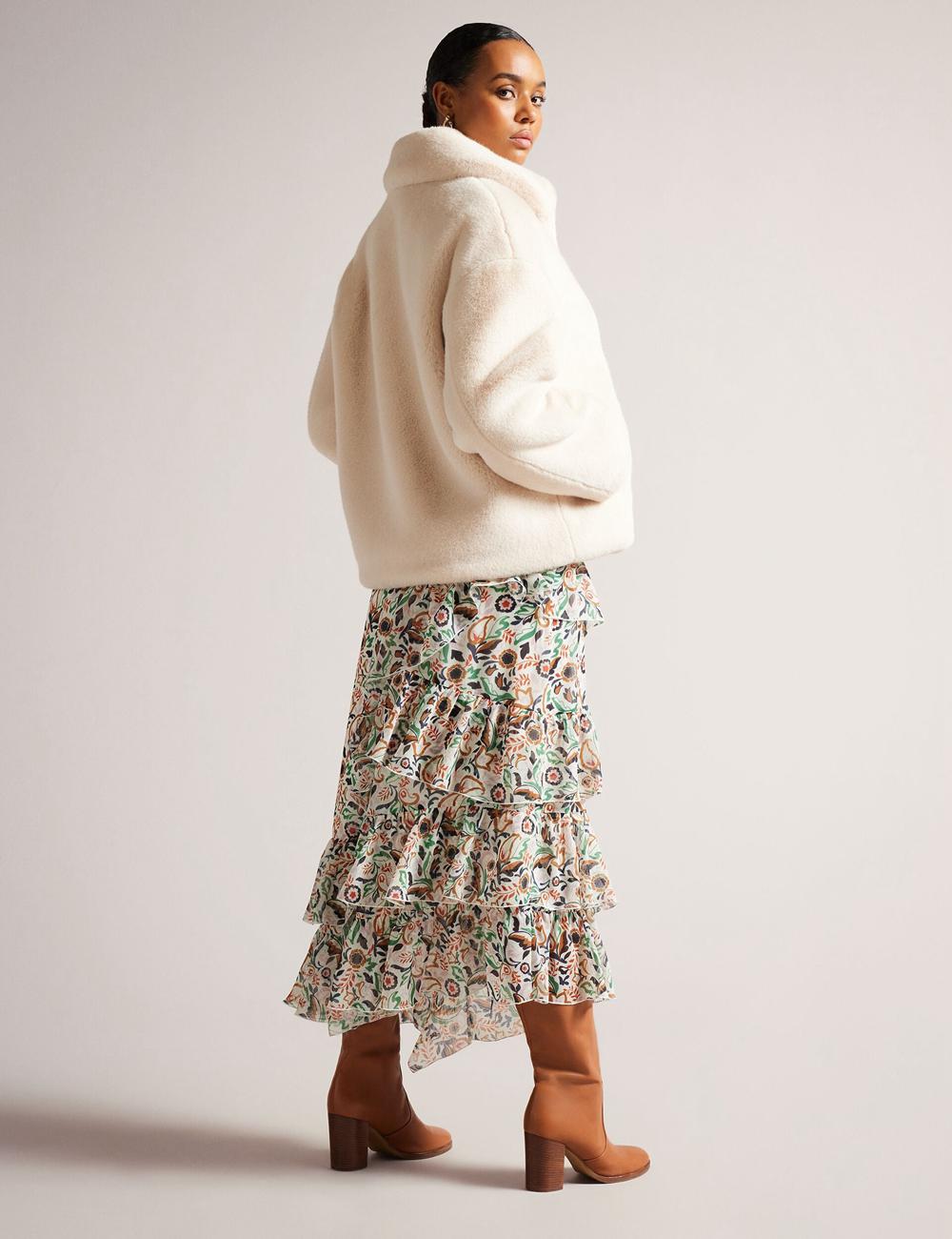 Women Ted Baker LILIAM - Faux Fur Collared Short Coat Jackets Ivory | Egypt  OATKY-9847