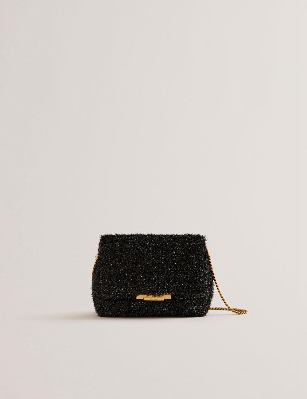 Women Ted Baker LIYLAH - Metallic Tinsel Fold Over Crossbody Bags Black | Egypt  LPFKT-9876