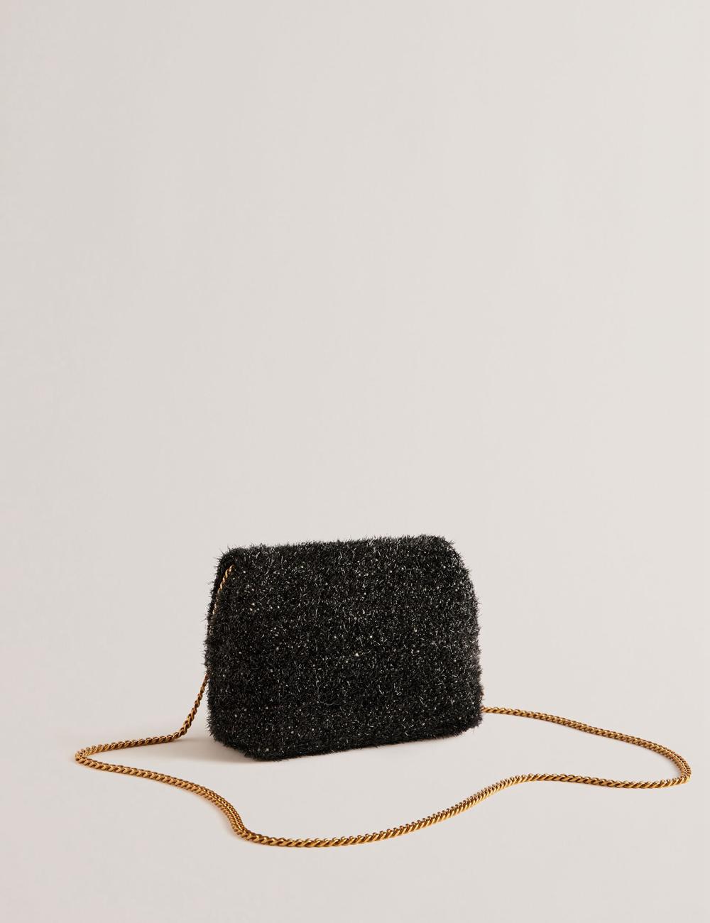 Women Ted Baker LIYLAH - Metallic Tinsel Fold Over Crossbody Bags Black | Egypt  LPFKT-9876
