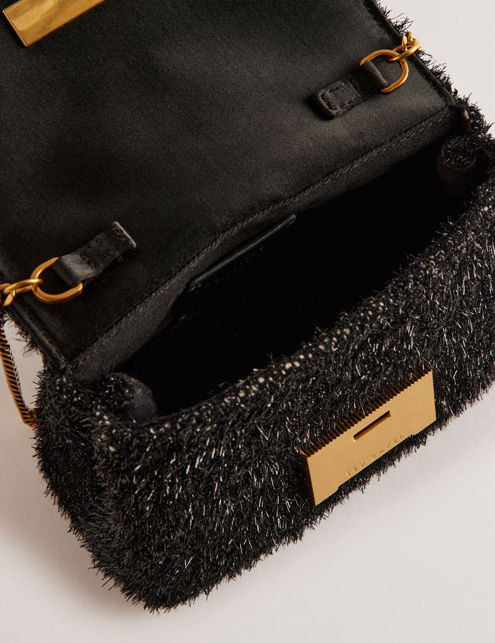 Women Ted Baker LIYLAH - Metallic Tinsel Fold Over Crossbody Bags Black | Egypt  LPFKT-9876