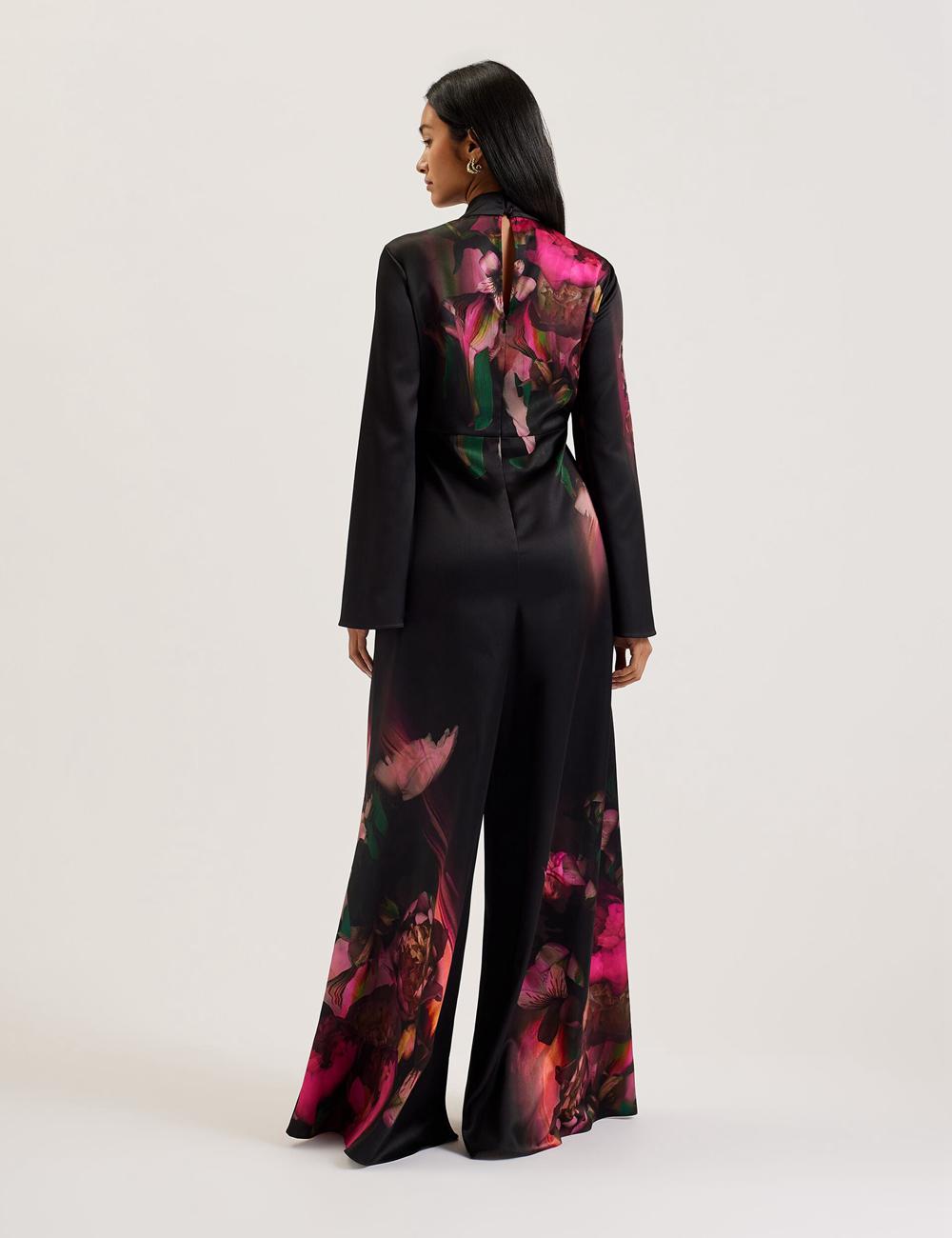 Women Ted Baker LOUSIOS - Printed Neck Wide Leg Jumpsuits Black | Egypt  WRDNO-0349