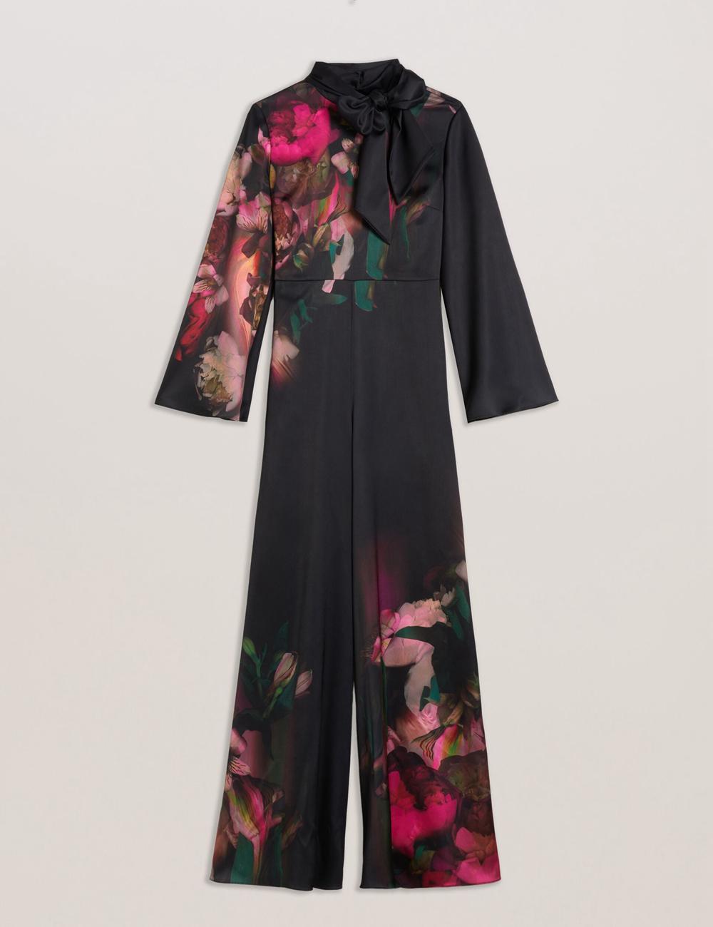 Women Ted Baker LOUSIOS - Printed Neck Wide Leg Jumpsuits Black | Egypt  WRDNO-0349