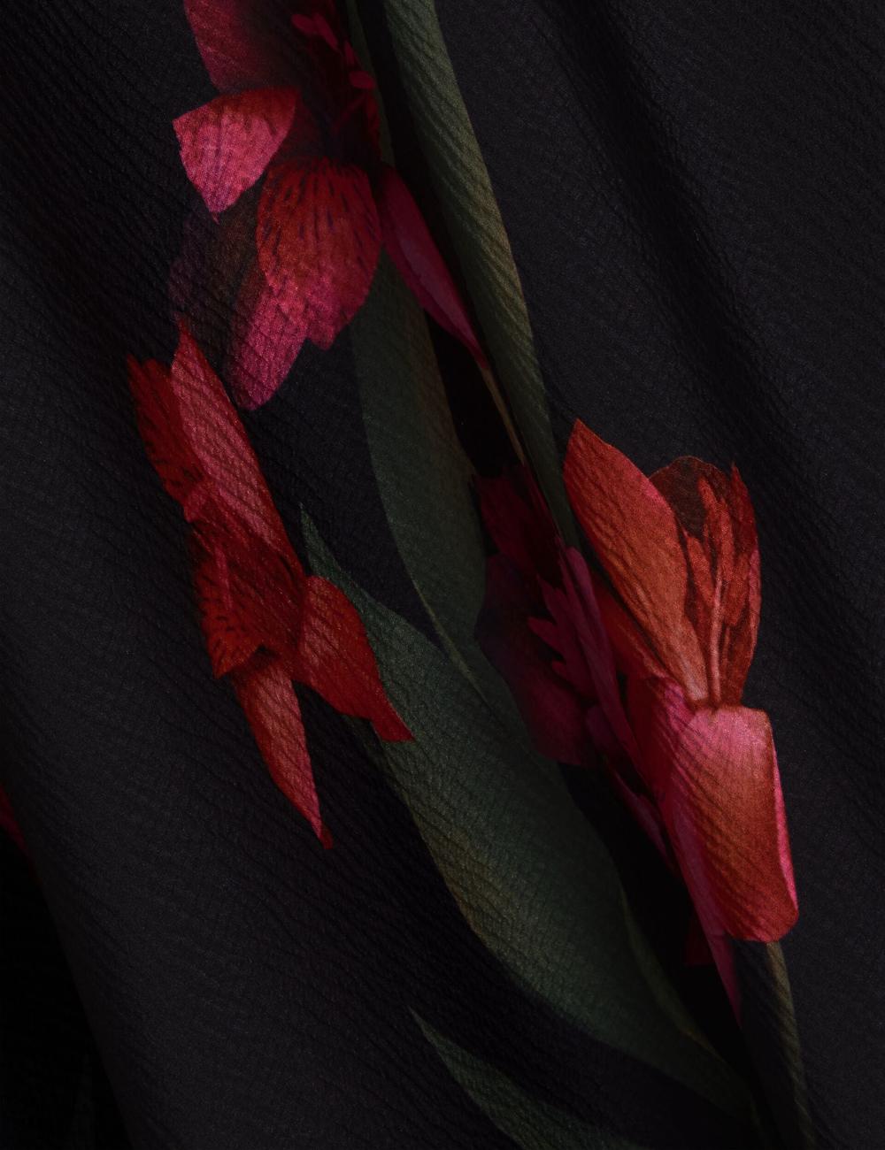 Women Ted Baker LUCERN - Floral Satin Off Shoulder Bias Midi Dresses Black | Egypt  SQREN-7236