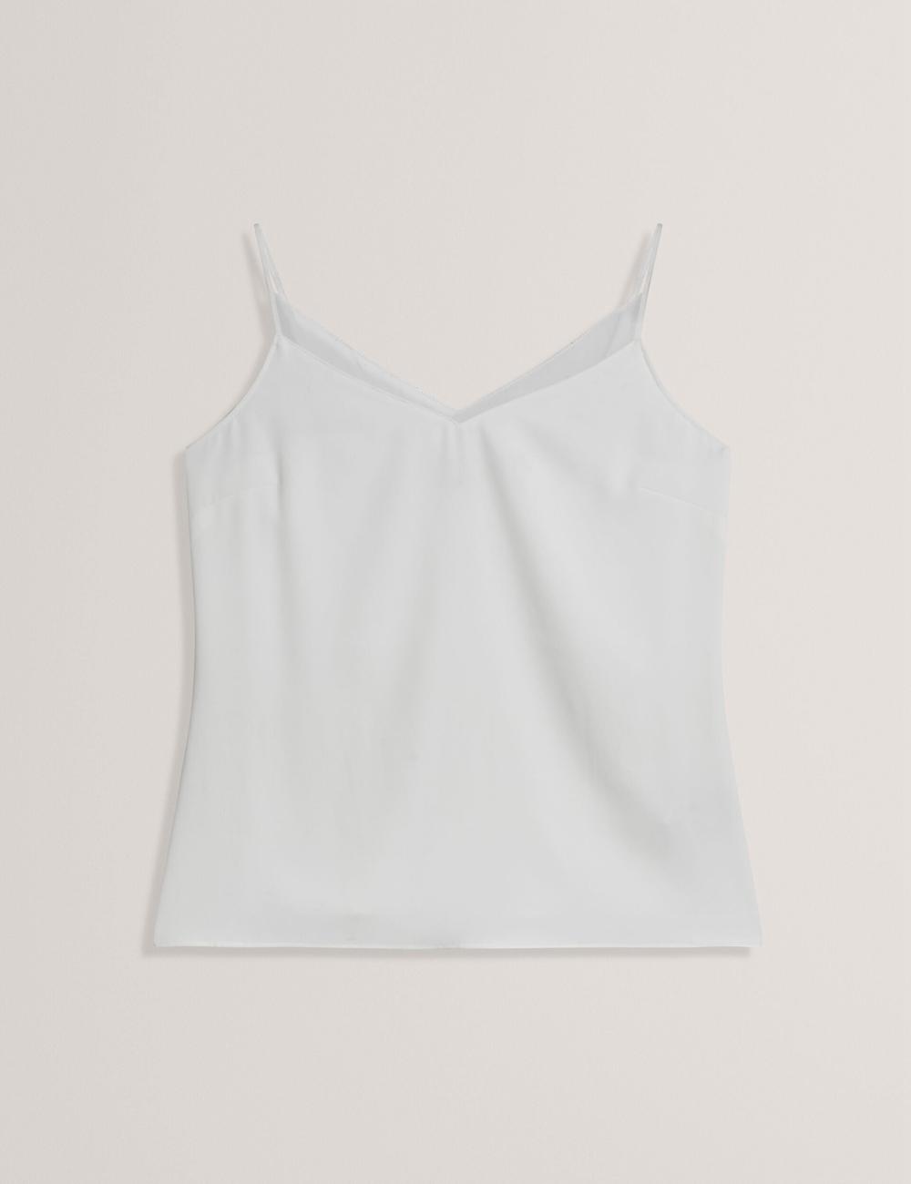 Women Ted Baker LULEA - Chiffon Detail V-Neck Strappy Cami Tops Ivory | Egypt  JNKAD-6534