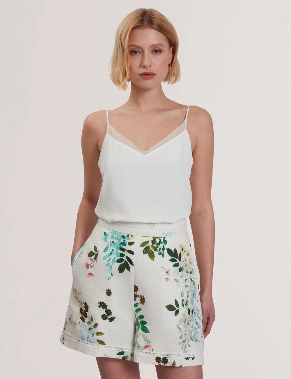 Women Ted Baker LULEA - Chiffon Detail V-Neck Strappy Cami Tops Ivory | Egypt  JNKAD-6534