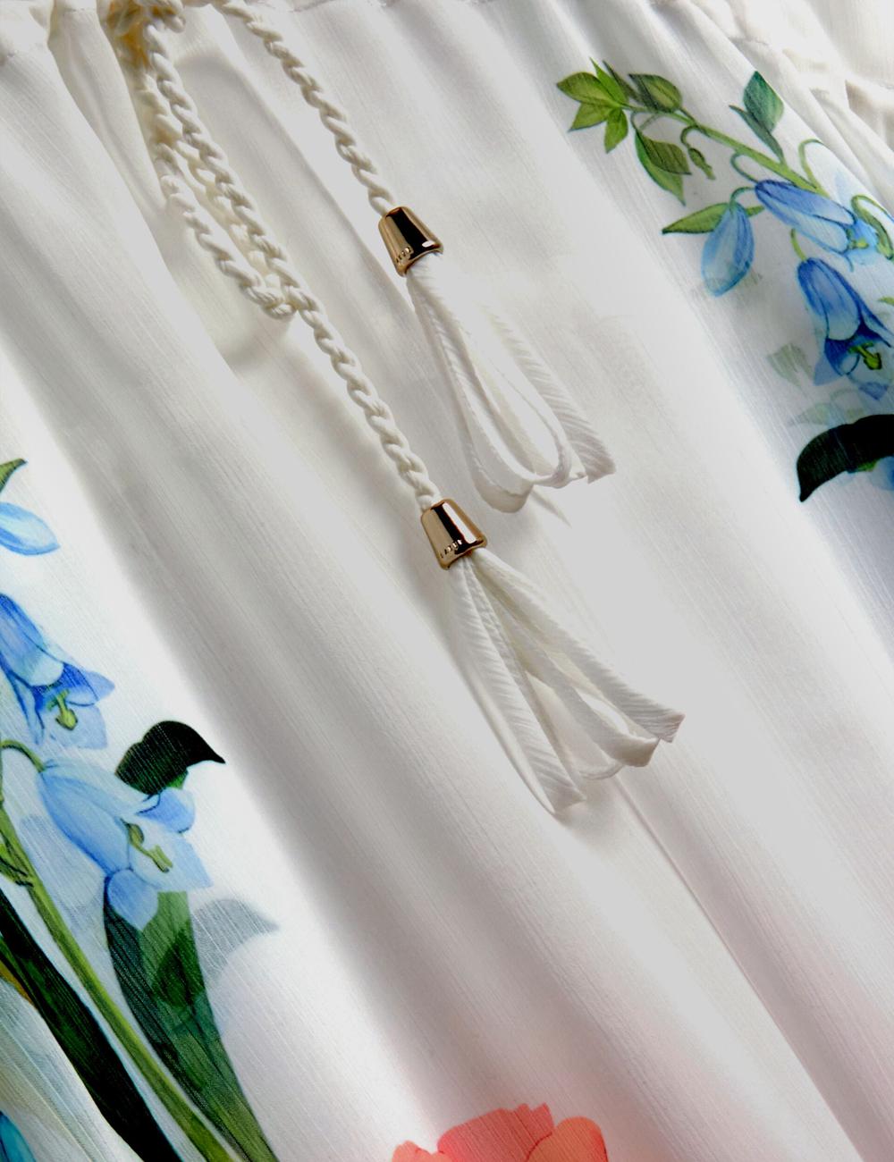 Women Ted Baker LUUSAA - Floral V-Neck Maxi Kaftan Beach Dress Cover Ups White | Egypt  FCTWK-0186