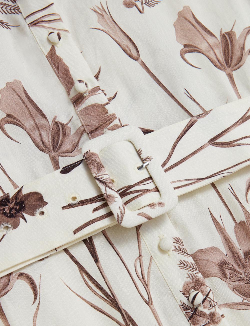 Women Ted Baker LUWISA - Floral Linen Silk Belted Midi Shirt Midi Dresses Ivory | Egypt  UVDZP-3695