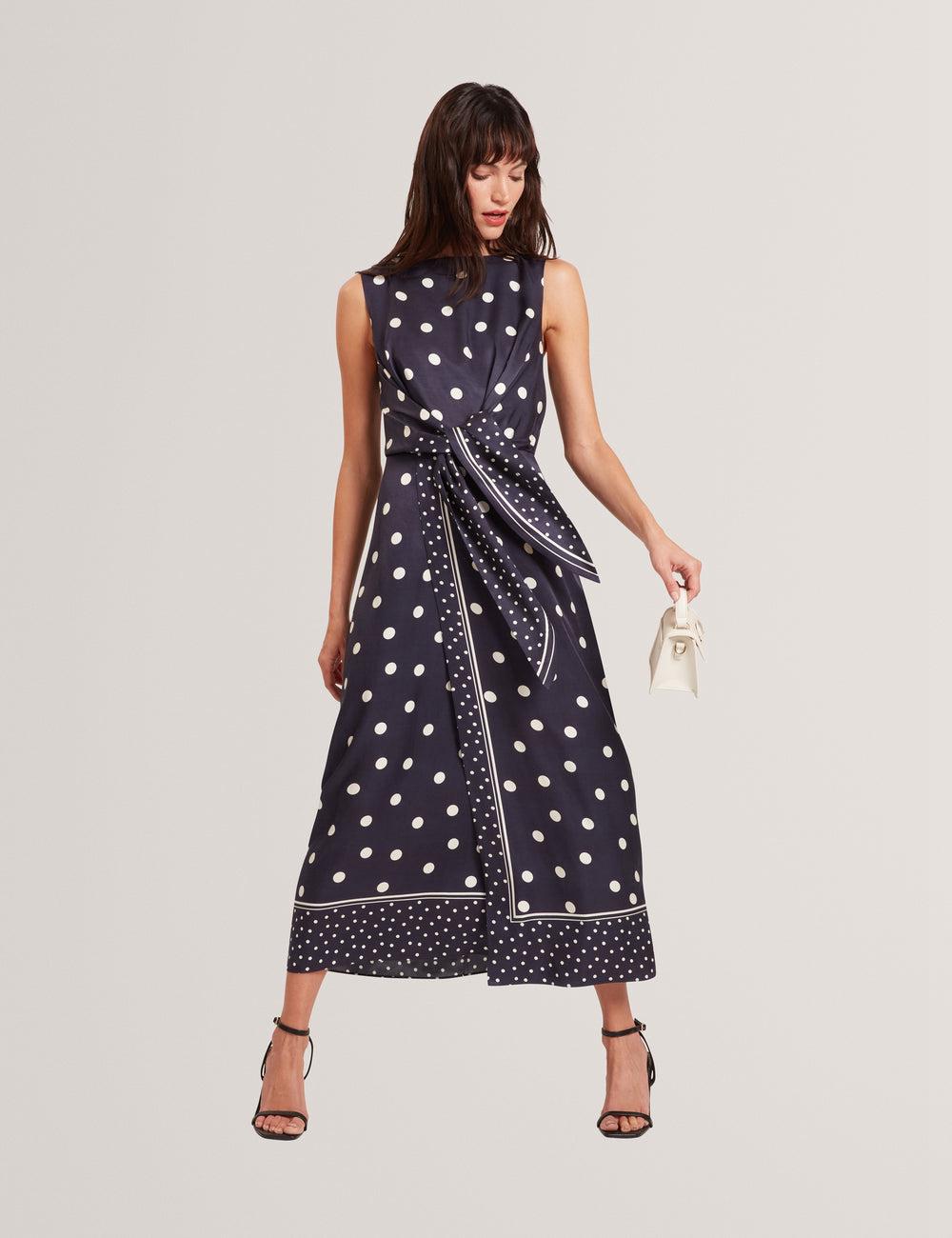 Women Ted Baker MALMOA - Polka Dot Detail Column Midi Dresses Navy | Egypt  GERYX-4605