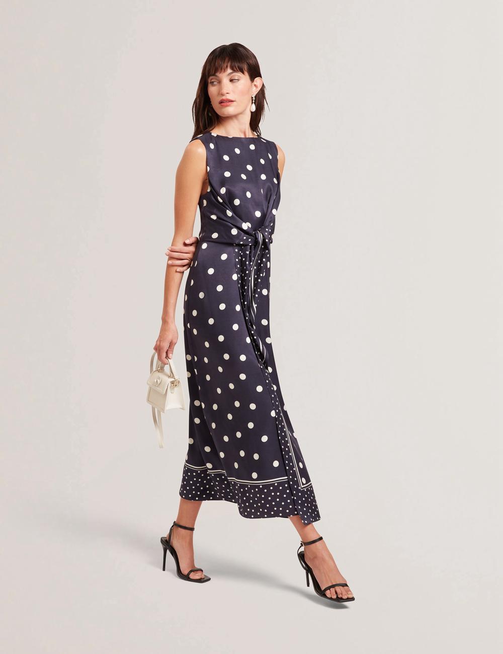 Women Ted Baker MALMOA - Polka Dot Detail Column Midi Dresses Navy | Egypt  GERYX-4605