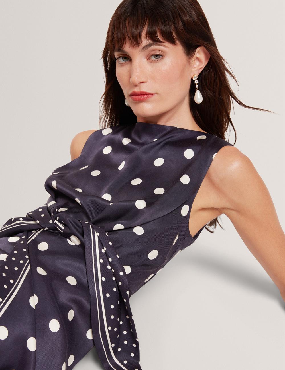 Women Ted Baker MALMOA - Polka Dot Detail Column Midi Dresses Navy | Egypt  GERYX-4605
