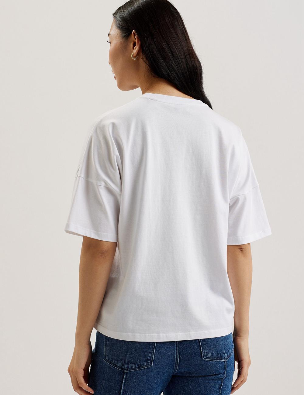 Women Ted Baker MALORRY - Embroidered Logo Boxy Cotton T-Shirts White | Egypt  LRFNM-7829