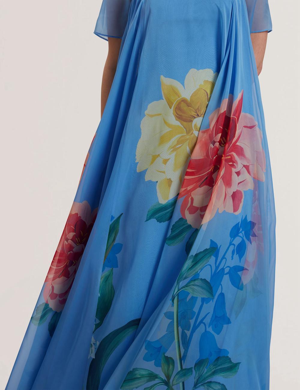 Women Ted Baker MALRIE - Sheer Neck Floral Trapeze Maxi Dresses Mid-Blue | Egypt  IJPOR-9310