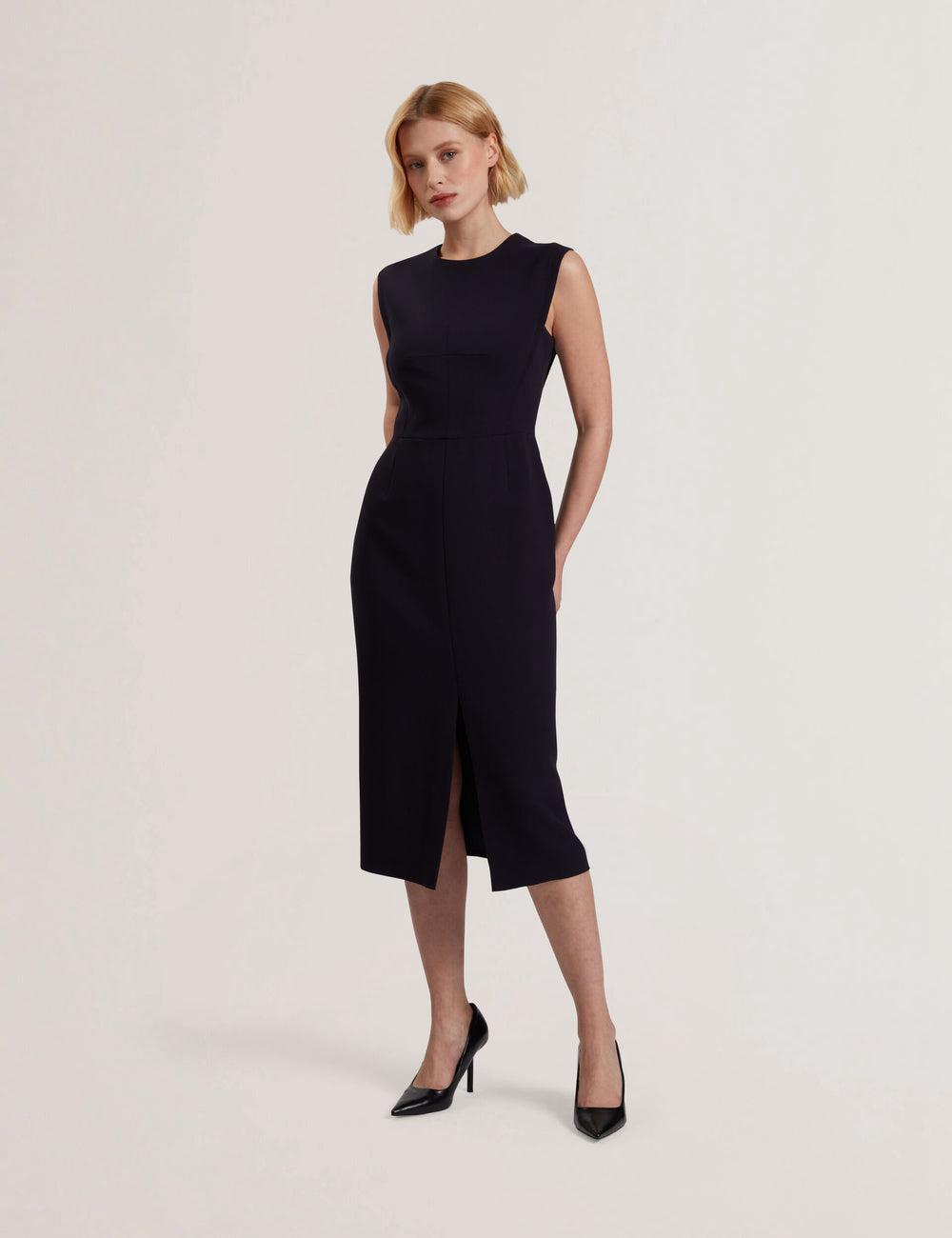 Women Ted Baker MANABDL - Tailored Sleeveless With Front Split Midi Dresses Navy | Egypt  TWZHC-7238