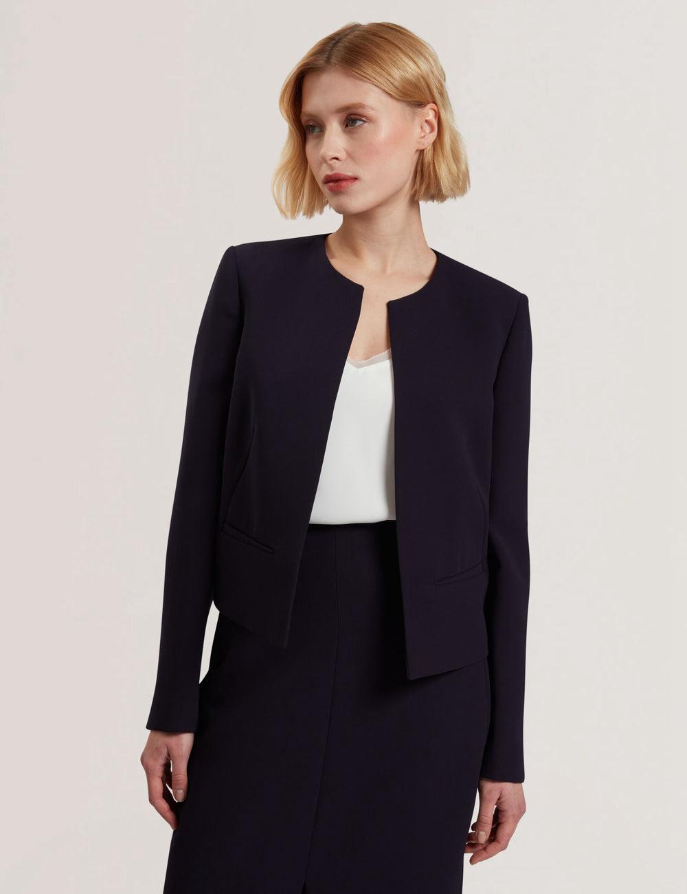 Women Ted Baker MANABJL - Tailored Round Neck Cropped Open Jackets Navy | Egypt  GETBU-5807