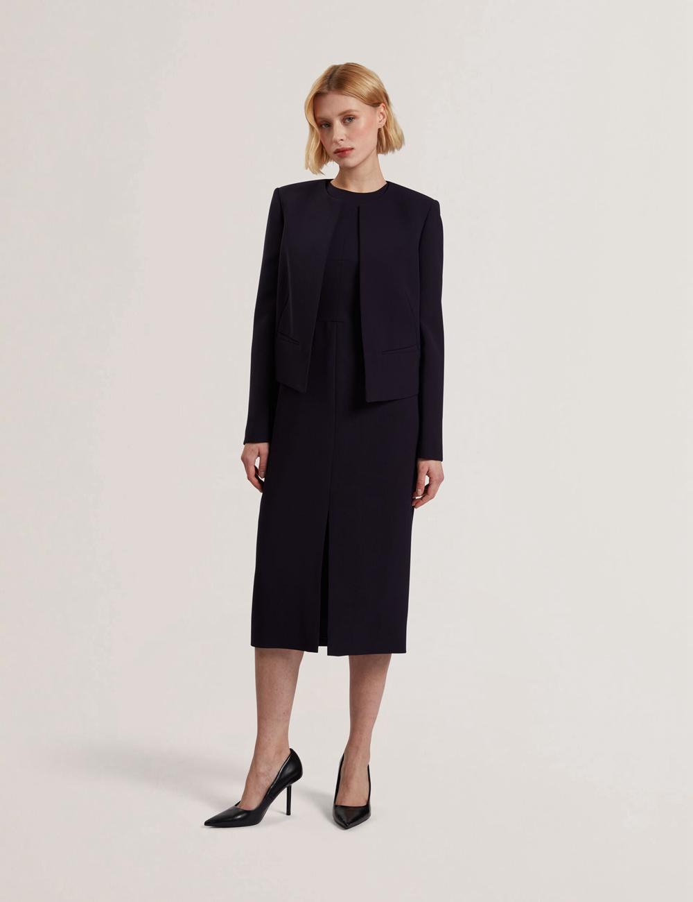 Women Ted Baker MANABJL - Tailored Round Neck Cropped Open Jackets Navy | Egypt  GETBU-5807
