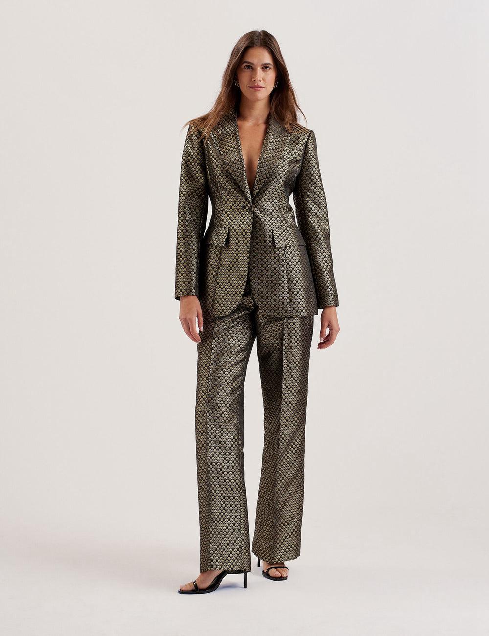 Women Ted Baker MANGUT - Metallic Jacquard Wide Leg Tailored Trousers Black | Egypt  EWJVC-5487
