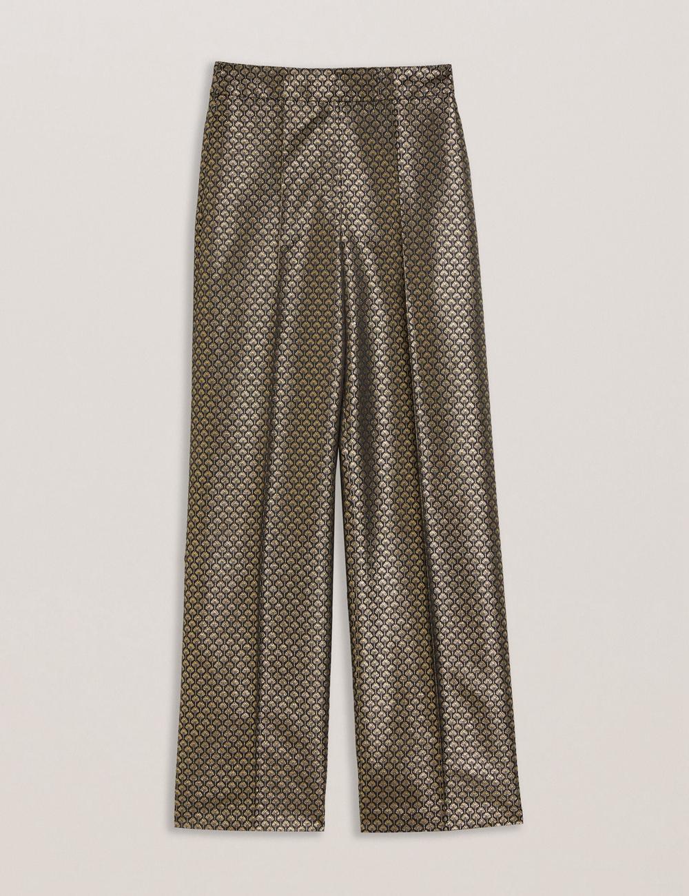 Women Ted Baker MANGUT - Metallic Jacquard Wide Leg Tailored Trousers Black | Egypt  EWJVC-5487